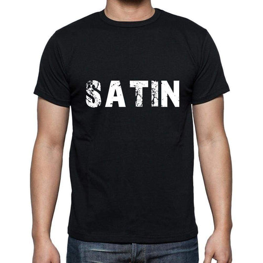 Satin Mens Short Sleeve Round Neck T-Shirt 5 Letters Black Word 00006 - Casual