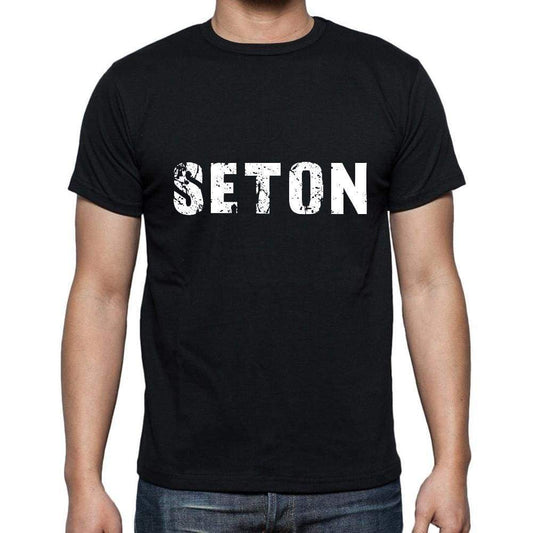 Seton Mens Short Sleeve Round Neck T-Shirt 5 Letters Black Word 00006 - Casual