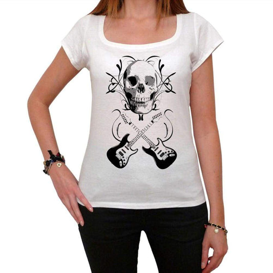 Skull Guitar White Womens T-Shirt 100% Cotton 00188