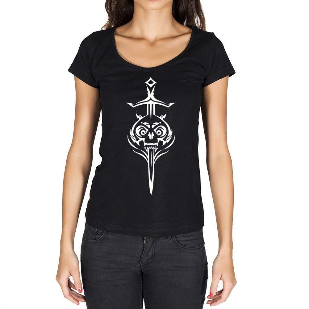 Skull Sword Tribal Tattoo Black Gift Tshirt Black Womens T-Shirt 00165