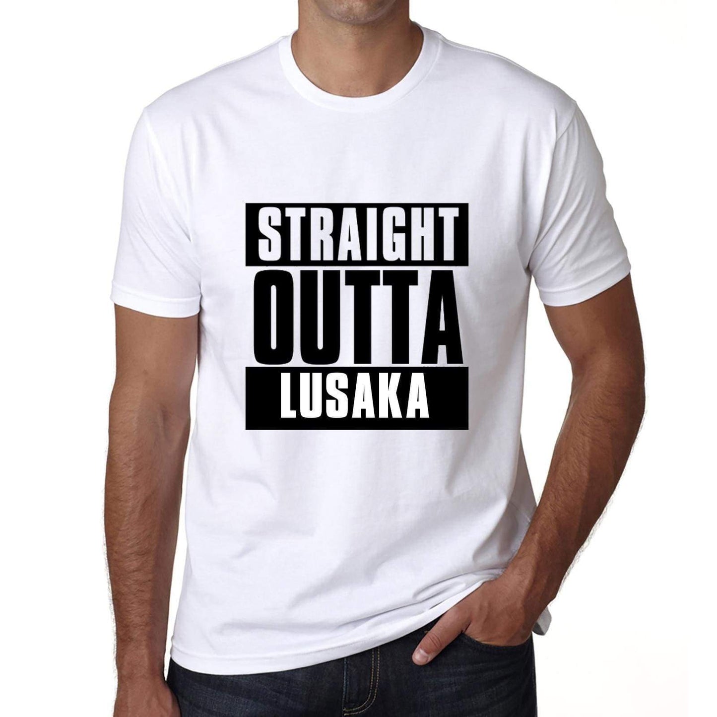 Straight Outta Lusaka Mens Short Sleeve Round Neck T-Shirt 00027 - White / S - Casual