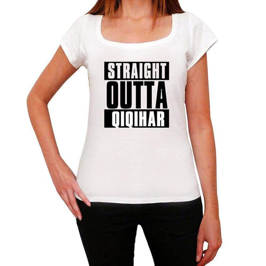 Straight Outta Qiqihar Womens Short Sleeve Round Neck T-Shirt 00026 - White / Xs - Casual
