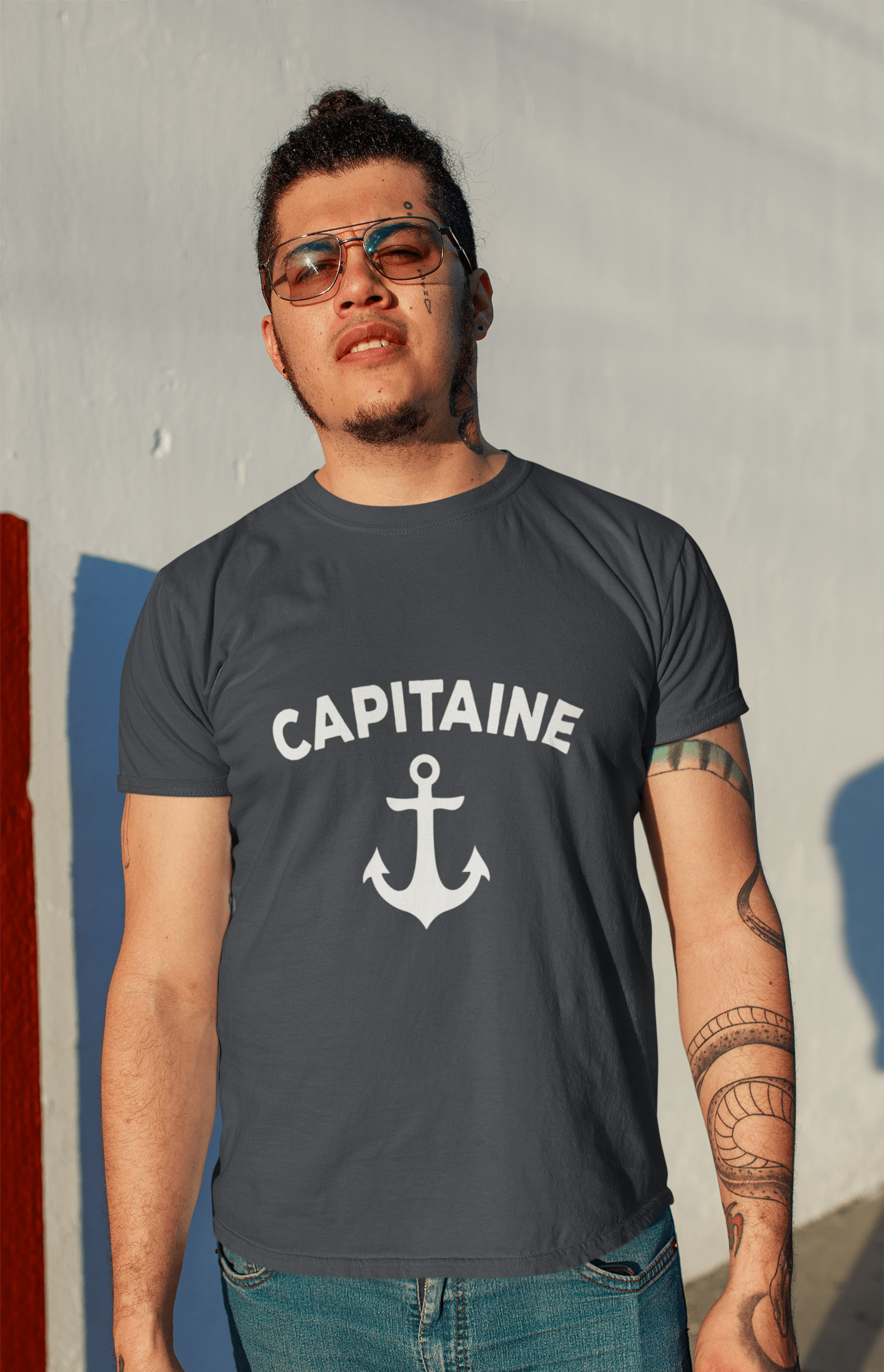 Men's Vintage Tee Shirt Graphic T shirt Capitaine Navy Round Neck