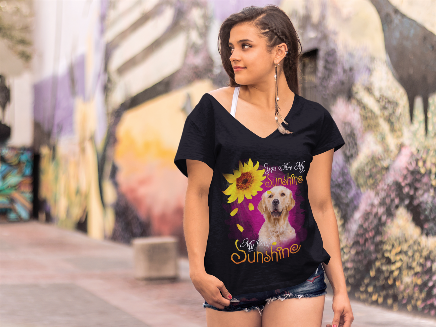 ULTRABASIC Women's V-Neck T-Shirt My Only Sunshine - Golden Retriever