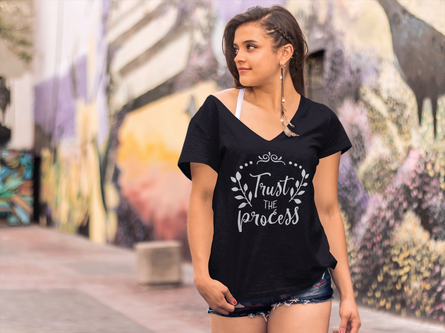 ULTRABASIC Women's T-Shirt Trust the Process - Short Sleeve Tee Shirt Tops