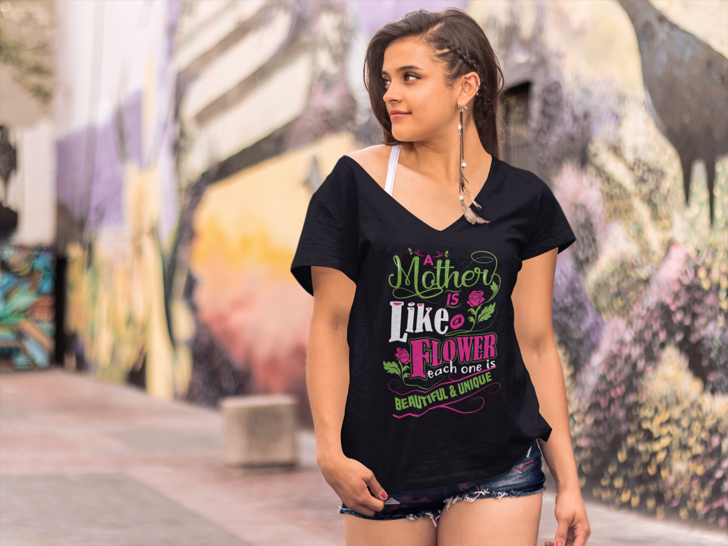 ULTRABASIC Women's Novelty T-Shirt A Mother is Like a Flower - Short Sleeve Tee Shirt Tops
