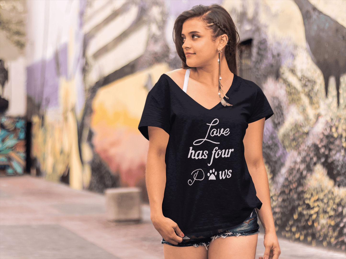 ULTRABASIC Women's T-Shirt Love Has Four Paws - Dog Short Sleeve Tee Shirt Tops