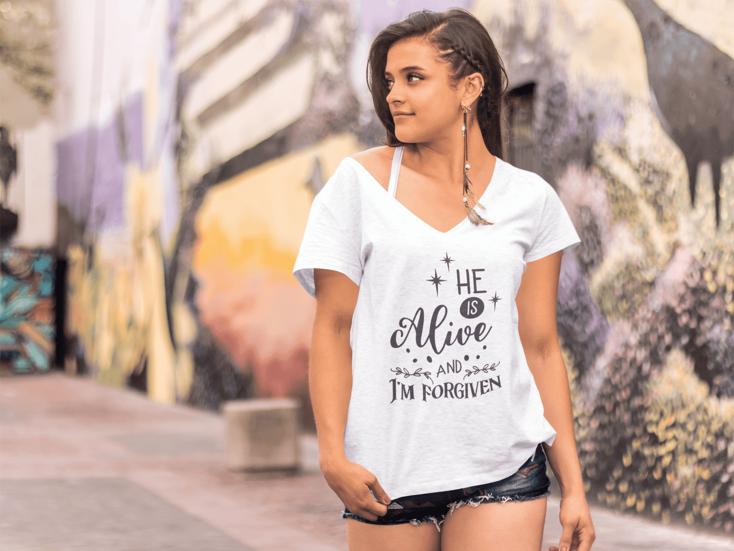 ULTRABASIC Women's T-Shirt He Is Alive and I'm Forgiven - Religious Short Sleeve Tee Shirt Tops