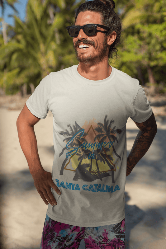 Men's Graphic T-Shirt Summer Triangle Santa Catalina Natural Round Neck