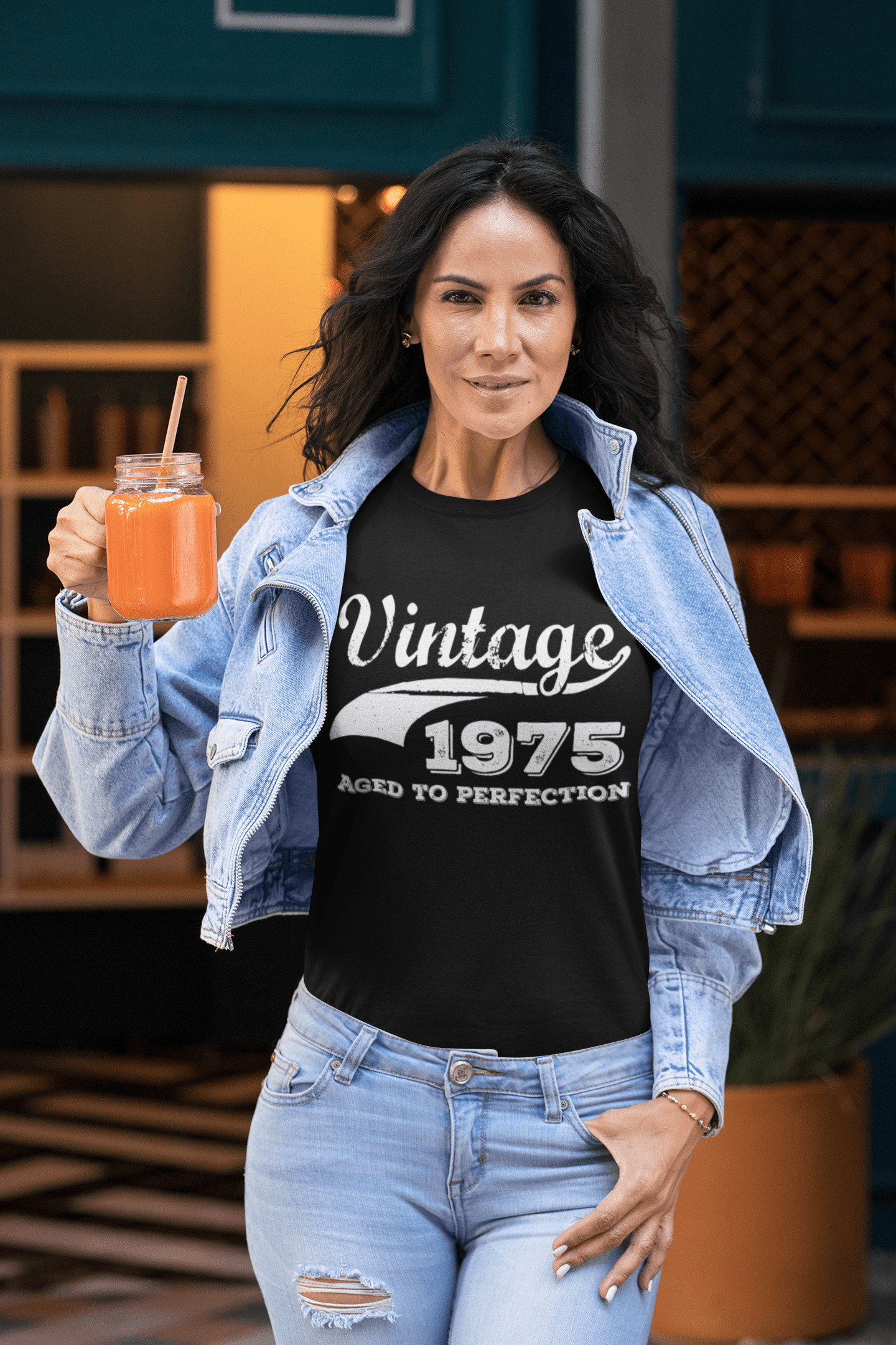 Vintage Aged to Perfection 1975, Black, Women's Short Sleeve Round Neck T-shirt, gift t-shirt 00345