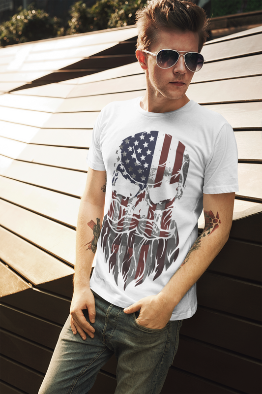 ULTRABASIC Men's T-Shirt - Bearded Skull - US American Flag Patriotic Shirt