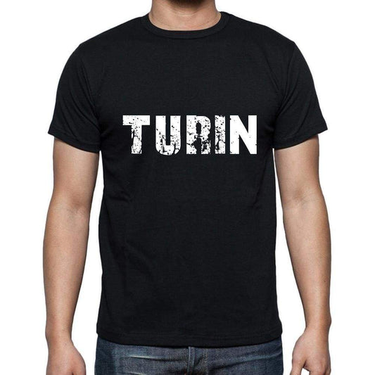 Turin Mens Short Sleeve Round Neck T-Shirt 5 Letters Black Word 00006 - Casual