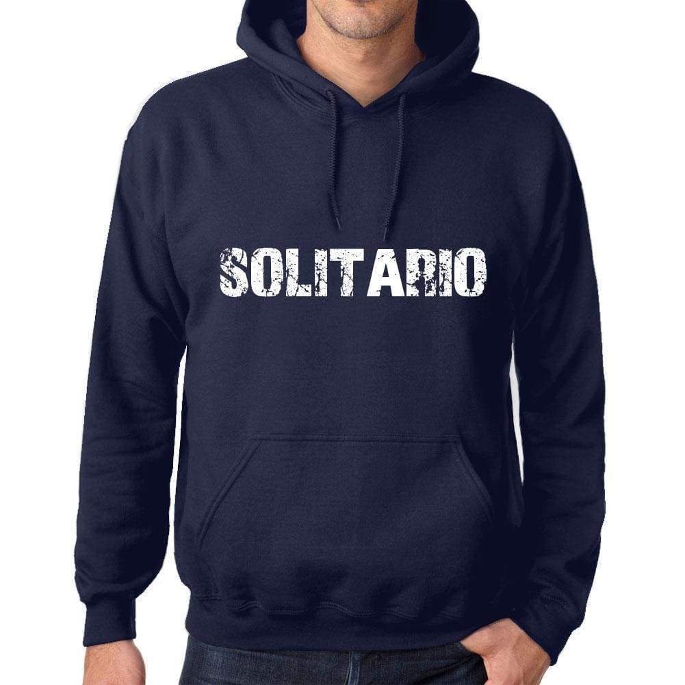 Unisex Printed Graphic Cotton Hoodie Popular Words Solitario French Navy - French Navy / Xs / Cotton - Hoodies