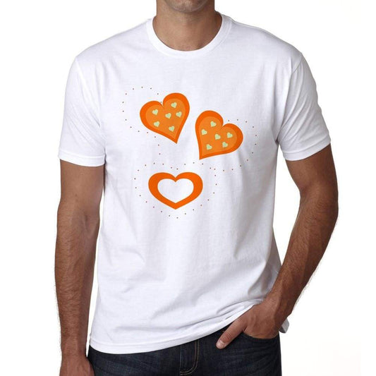 Valentine Orange Hearts Mens Tee White 100% Cotton 00156