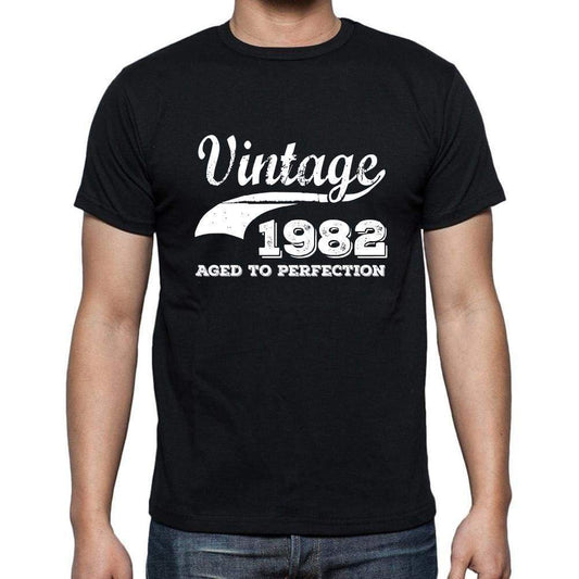 Vintage 1982 Aged To Perfection Black Mens Short Sleeve Round Neck T-Shirt 00100 - Black / S - Casual