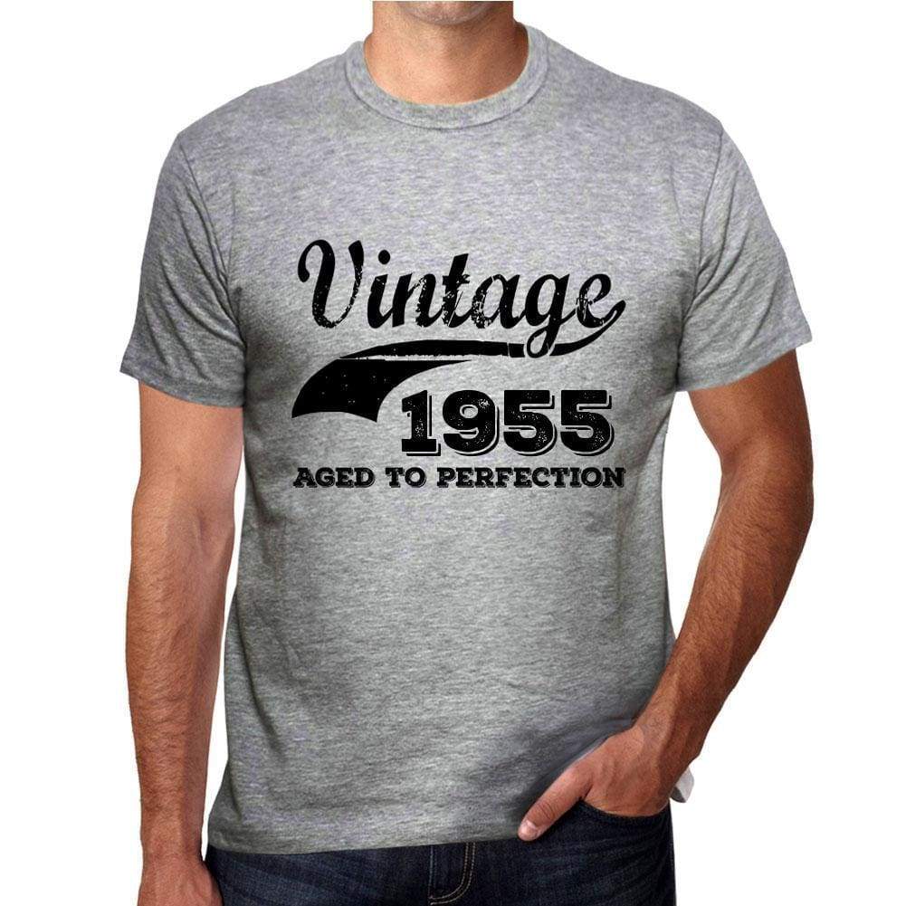 Vintage Aged To Perfection 1955 Grey Mens Short Sleeve Round Neck T-Shirt Gift T-Shirt 00346 - Grey / S - Casual