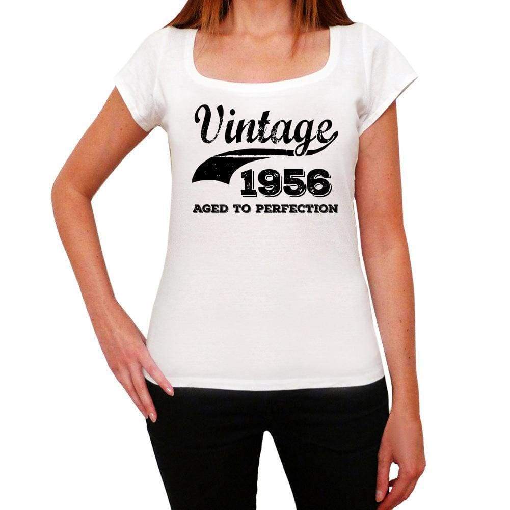 Vintage Aged To Perfection 1956 White Womens Short Sleeve Round Neck T-Shirt Gift T-Shirt 00344 - White / Xs - Casual