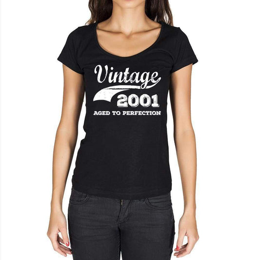 Vintage Aged To Perfection 2001 Black Womens Short Sleeve Round Neck T-Shirt Gift T-Shirt 00345 - Black / Xs - Casual