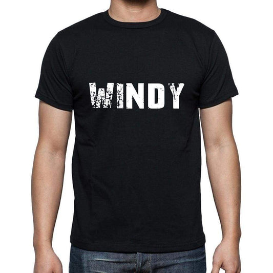 windy Men's Short Sleeve Round Neck T-shirt , 5 letters Black , word 00006 - Ultrabasic