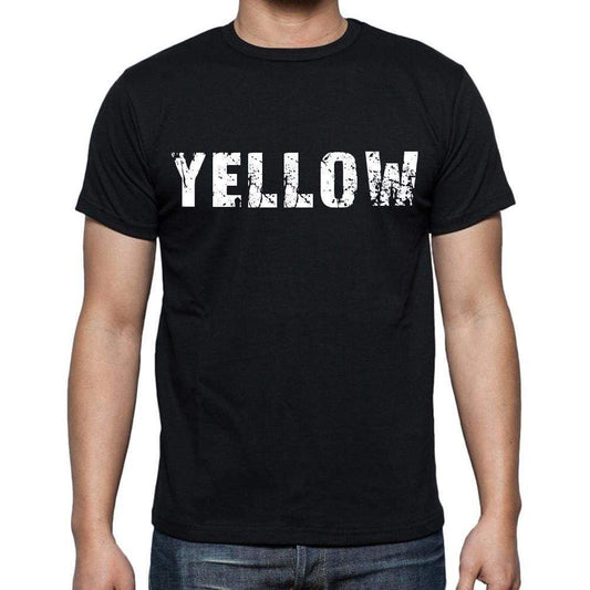 Yellow White Letters Mens Short Sleeve Round Neck T-Shirt 00007